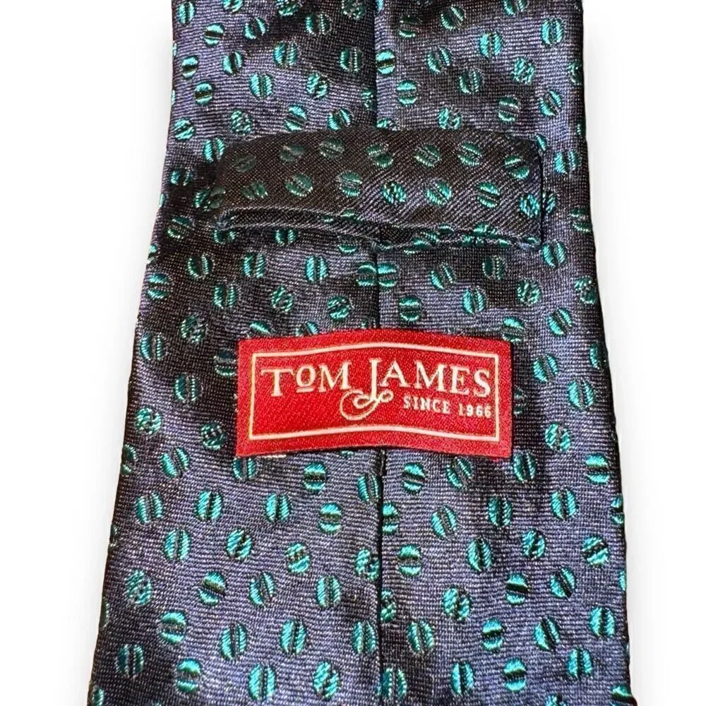 Tom James Navy & Teal Coffee Bean Made in USA Silk Tie